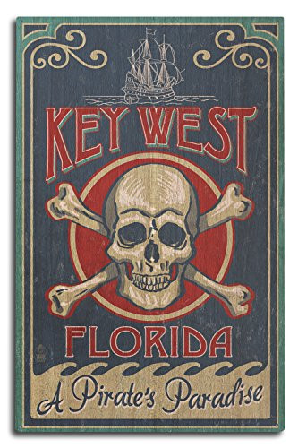 Lantern Press Key West Florida Skull and Crossbones -10x15 Wood Wall Sign Wall Decor Ready to Hang-