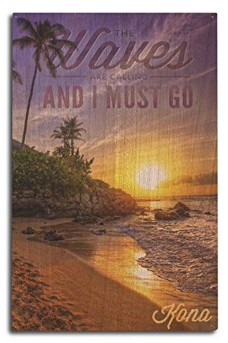 Lantern Press Kona Hawaii The Waves are Calling Sunset and Palm -10x15 Wood Wall Sign Wall Decor Ready to Hang-