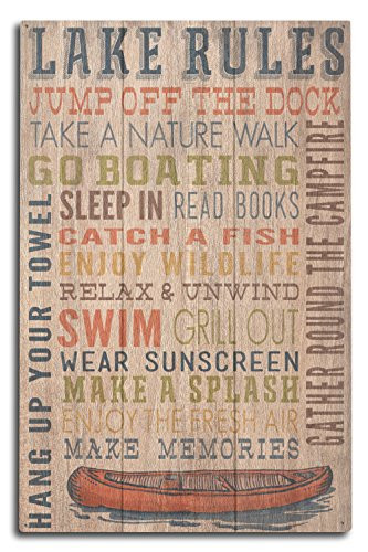 Lantern Press Lake Rules Rustic Typography 69449 -10x15 Wood Wall Sign Wall Decor Ready to Hang-