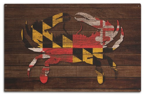 Lantern Press Maryland Dark Rustic State Flag Crab Image Only -10x15 Wood Wall Sign Wall Decor Ready to Hang-