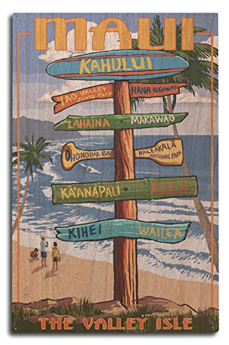 Lantern Press Maui Hawaii Destination Signpost 101506 -10x15 Wood Wall Sign Wall Decor Ready to Hang-