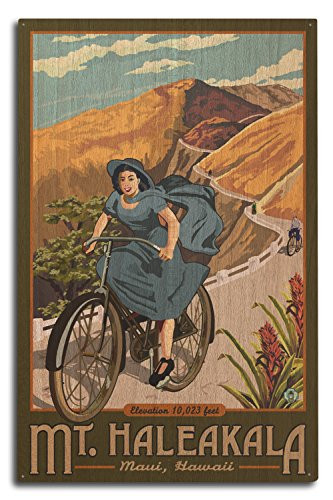 Lantern Press Mount Haleakala Hawaii Bicycle -10x15 Wood Wall Sign Wall Decor Ready to Hang-