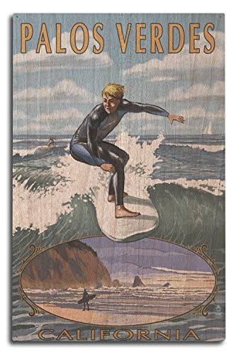 Lantern Press Palos Verdes California Surfer -10x15 Wood Wall Sign Wall Decor Ready to Hang-
