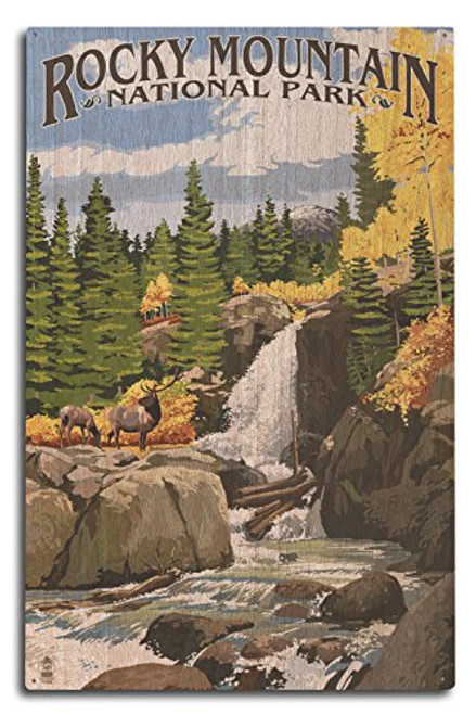 Lantern Press Rocky Mountain National Park Colorado Elk and Waterfall 53498 -10x15 Wood Wall Sign Wall Decor Ready to Hang- Lantern Press Rocky Mountain National Park Colorado Elk and Waterfall 53498 -10x15 Wood Wall Sign Wall Decor Ready to Hang-