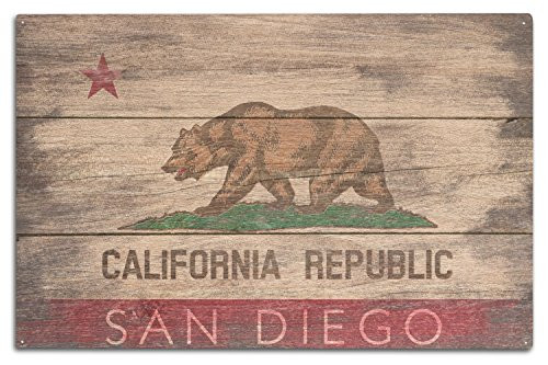 Lantern Press San Diego California Rustic California State Flag -10x15 Wood Wall Sign Wall Decor Ready to Hang-