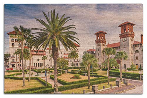 Lantern Press St. Augustine Florida - Downtown at The Plaza with Palm Trees 9032525 -10x15 Wood Wall Sign Wall Decor Ready to Hang-