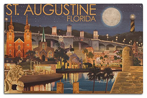 Lantern Press St. Augustine Florida Night Scene -10x15 Wood Wall Sign Wall Decor Ready to Hang- Lantern Press St. Augustine Florida Night Scene -10x15 Wood Wall Sign Wall Decor Ready to Hang-