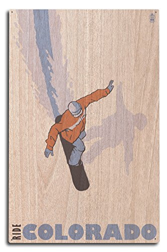Lantern Press Stylized Snowboarder Colorado -10x15 Wood Wall Sign Wall Decor Ready to Hang-