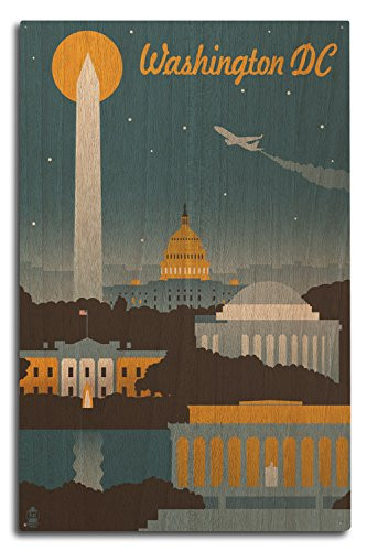 Lantern Press Washington DC Retro Skyline 46912 -10x15 Wood Wall Sign Wall Decor Ready to Hang-