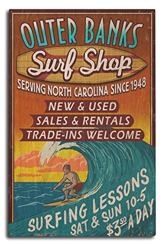 Lantern Press Outer Banks North Carolina Surf Shop Vintage Sign -10x15 Wood Wall Sign Wall Decor Ready to Hang-
