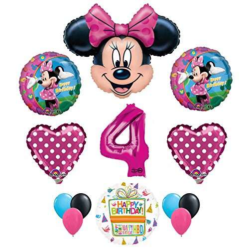 Mayflower Minnie Mouse 4th Birthday Party Supplies and Pink Bow 13 pc Balloon Decorations