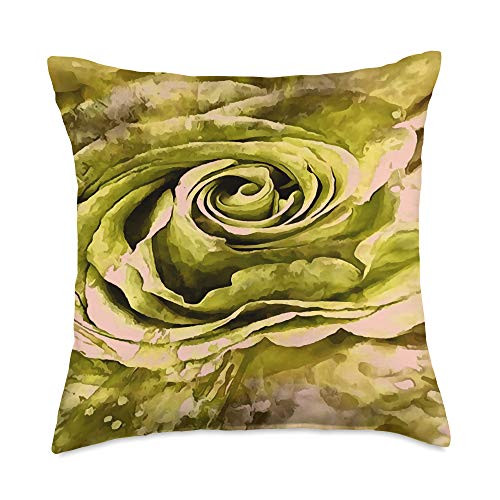 taiche Yellow and Grey Artistic Rose Throw Pillow 18x18 Multicolor
