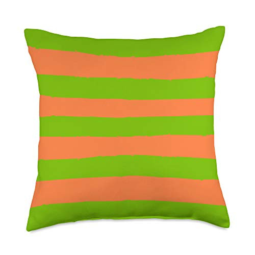 Grey  and  Gold Publishing Modern Stripes Bright Yellow Green  and  Orange AEW633 Throw Pillow 18x18 Multicolor