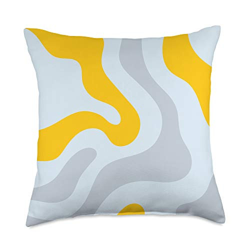 Retro Liquid Swirl Abstract Pattern Design Gray and Yellow Throw Pillow 18x18 Multicolor