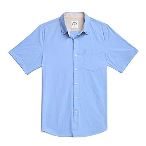 Dubinik Men's Plaid Short Sleeve Shirts Button-Down Casual Cotton Shirts Regular Fit with Pocket Sky Blue