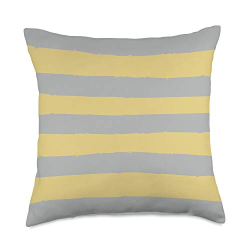 Grey  and  Gold Publishing Modern Stripes Pastel Beige Gray  and  Yellow AEW605 Throw Pillow 18x18 Multicolor