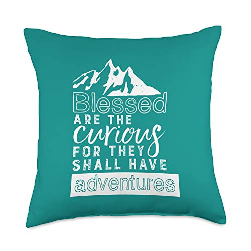 Inspirational Quotes and Motivational Sayings Travel and Adventure Quote Vintage Turquoise Blue Throw Pillow 18x18 Multicolor
