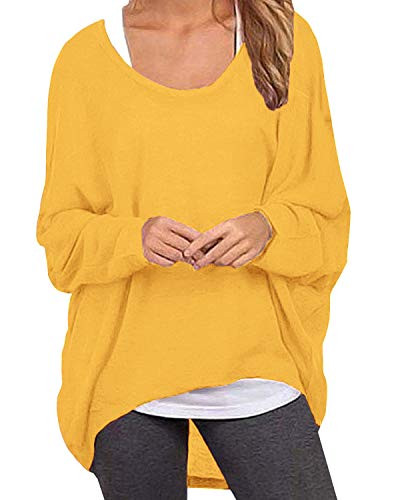 ZANZEA Women's Batwing Sleeve Off Shoulder Loose Oversized Baggy Tops Sweater Pullover Casual Blouse T-Shirt Yellow XL