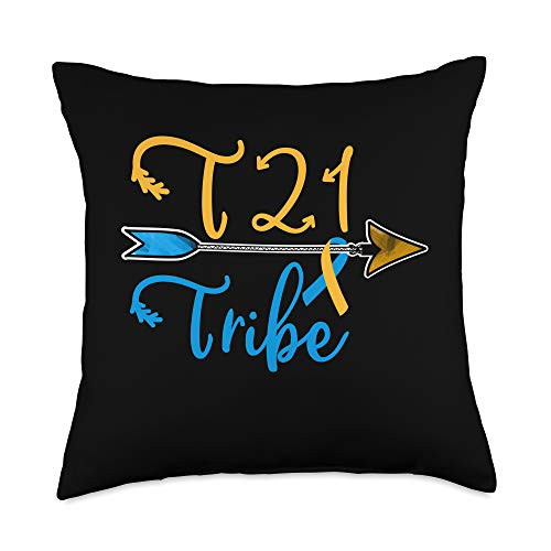 Clousky Tees Co. For Trisomy 21 Down Syndrome Awareness Blue Yellow Ribbon T21 Tribe Gift Throw Pillow 18x18 Multicolor