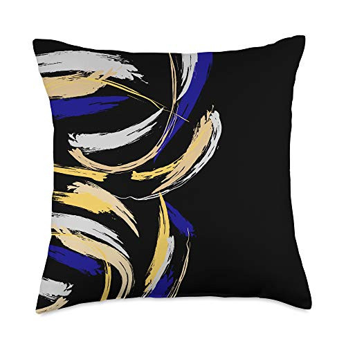 GALIMBO'S Blue Grey Yellow Black Brushed Paint Throw Pillow 18x18 Multicolor