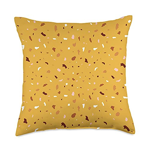 Terrazzo Designs Terrazzo Neutral Earth Abstract Aesthetic Mustard Yellow Throw Pillow 18x18 Multicolor