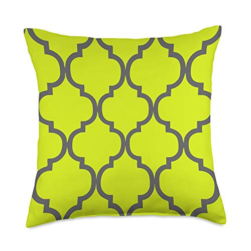 Grey  and  Gold Publishing Arabesque Pattern Bright Yellow  and  Gray AEW265 Throw Pillow 18x18 Multicolor