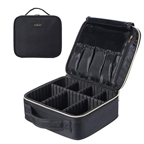 ANKUER Travel Makeup Case Makeup Cosmetic Case Organizer Portable Artist Storage Bag with Adjustable Dividers?Gift for Women Girls -Black- ANKUER Travel Makeup Case Makeup Cosmetic Case Organizer Portable Artist Storage Bag with Adjustable Dividers?Gift for Women Girls -Black-