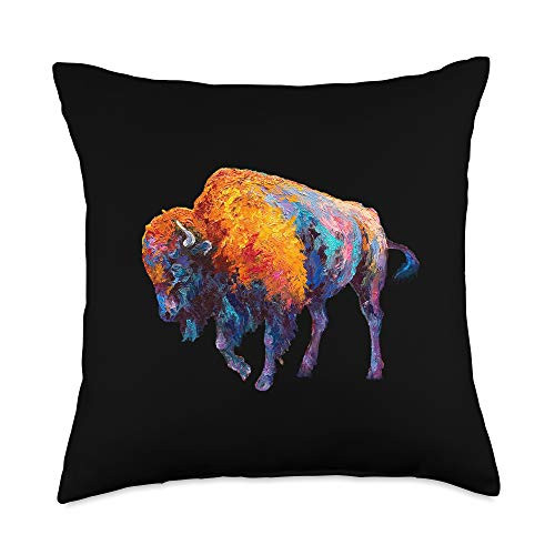 Buffalo American Bison MySoulBag Buffalo American Bison Western Art Paint Gift Black Throw Pillow 18x18 Multicolor
