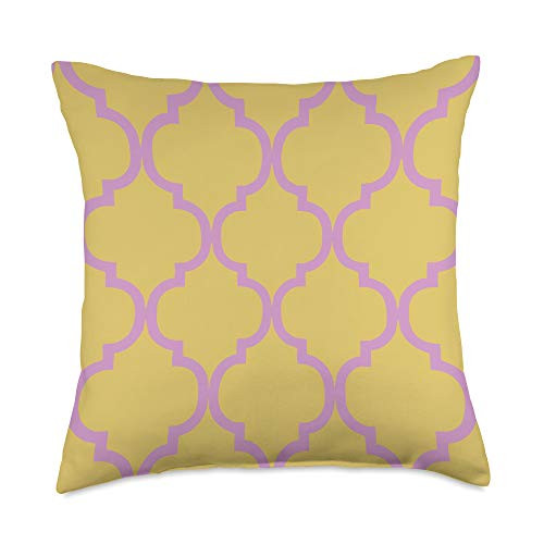 Grey  and  Gold Publishing Arabesque Pattern Yellow  and  Lavender Pink AEW275 Throw Pillow 18x18 Multicolor