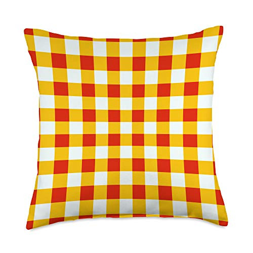 Classic Minimal Decorative Retro Pattern Design Red Yellow Abstract Checkerboard Patchwork Pattern Design Throw Pillow 18x18 Multicolor
