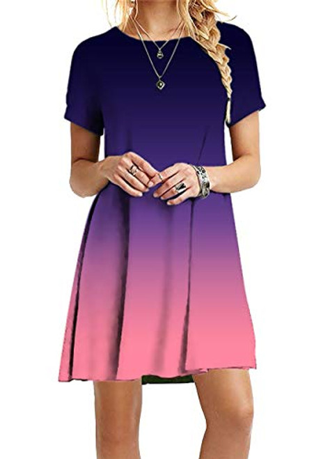ZICUE Women 's Tunic Swing T-Shirt Dress for Ladies Short Sleeve Tie Dye Ombre Casual Dress JB Purple 3XL ZICUE Women 's Tunic Swing T-Shirt Dress for Ladies Short Sleeve Tie Dye Ombre Casual Dress JB Purple 3XL