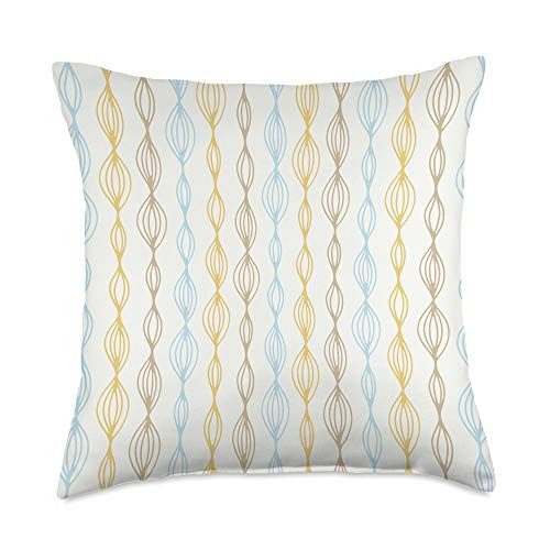 Swesly Totes  and  Pillows Abstract Pattern Lines in Blue  and  Yellow on White AES227 Throw Pillow 18x18 Multicolor