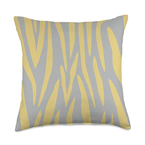 Grey  and  Gold Publishing Zebra Print Animal Pastel Beige Gray  and  Yellow AEW382 Throw Pillow 18x18 Multicolor