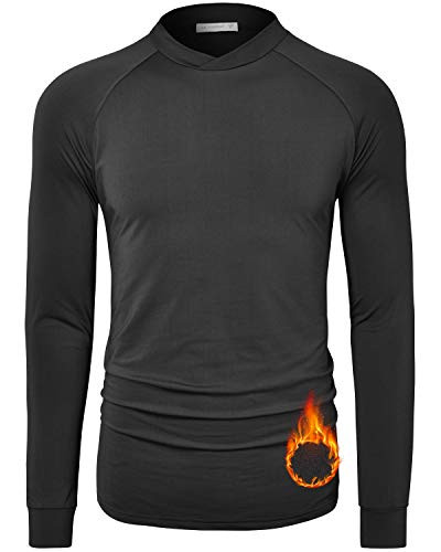 Le Vonfort Mens Thermal Shirts Long Sleeve Undershirt Lightweight Fleece Lined Underwear Tops Black XX-Large