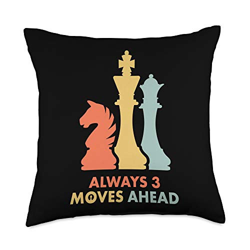 Chess Player Gifts Always 3 Moves Ahead Retro Throw Pillow 18x18 Multicolor