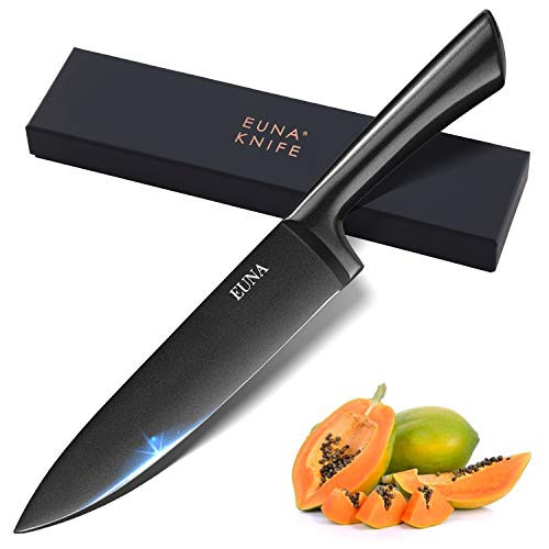 EUNA Kitchen Knife 8 inch Integrated with Sheath  and  Gift box Chef Knife Durable Ultra Sharp Cutlery Knife with Ergonomic Handle for Culinary Cutting Slicing Meat Vegetable