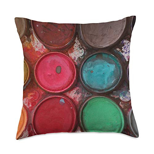 Vintage Indie Design Watercolor Painter Art Paint Palette Box Gift Throw Pillow 18x18 Multicolor