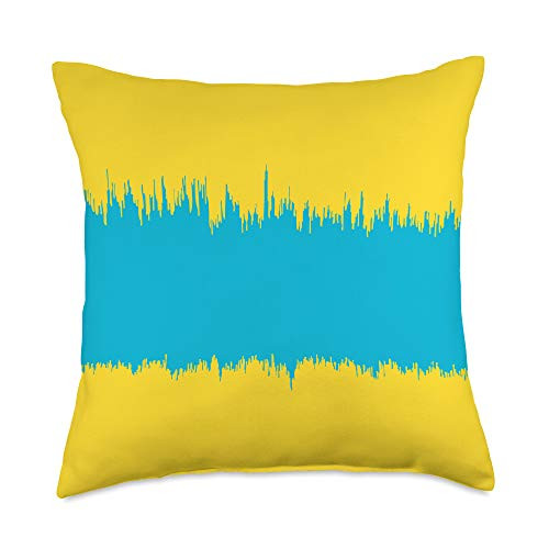 Grey  and  Gold Publishing Modern Stripe Pattern Bright Yellow  and  Blue Teal AEW532 Throw Pillow 18x18 Multicolor