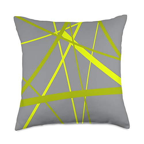 taiche Chaotic Yellow Lines on Grey Retro Modern Pattern Throw Pillow 18x18 Multicolor