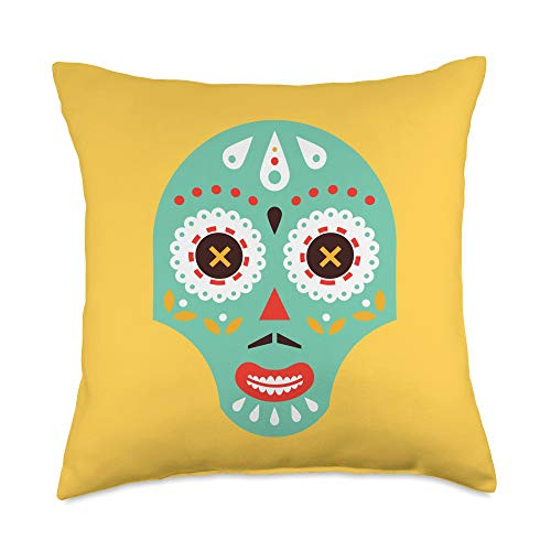 Geometric Pattern Pillow Gift Co. Mexican Skull Square Colorful Yellow Design Throw Pillow 18x18 Multicolor