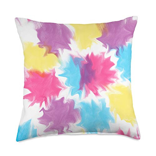 Tie Dye Designs Splattered Tie Dye Ombre Pattern Pink Yellow Blue Purple Throw Pillow 18x18 Multicolor