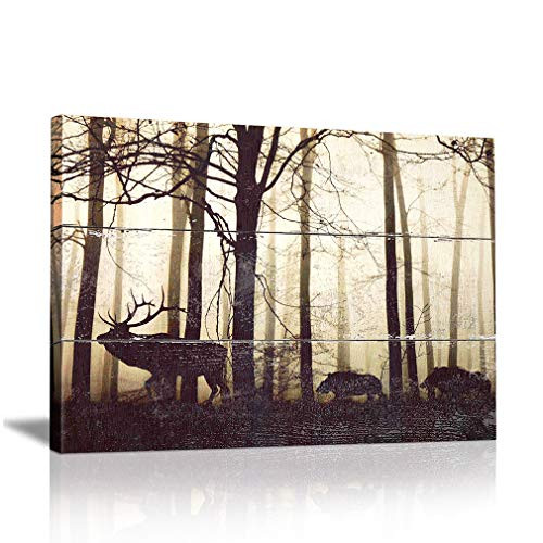 BOLUO Forest Elk Canvas Painting Wall Art Decor Framed Prints Deer Artwork Wood Texture Pictures Animal Poster Bedroom Home Decoration 12x16in