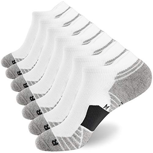 WANDER Men's Athletic Running Socks 7 Pairs Thick Cushion Ankle Socks for Men Sport Low Cut Socks 6-9-10-12 -7 Pairs White Grey Shoe Size- 12-14-