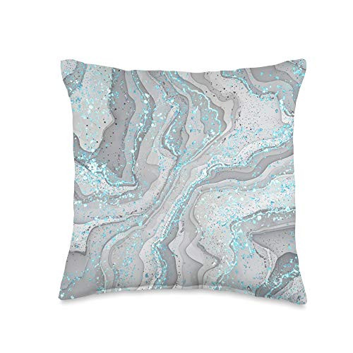 Abstract Art Paint Brush Pattern Decorative Gift Retro Liquid Swirl Abstract Gray Turquoise and with Pattern Throw Pillow 16x16 Multicolor