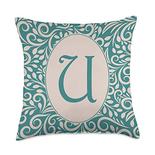 Initial Letter alphabet U meditation vintage ornaments yoga first letter U old british Throw Pillow 18x18 Multicolor