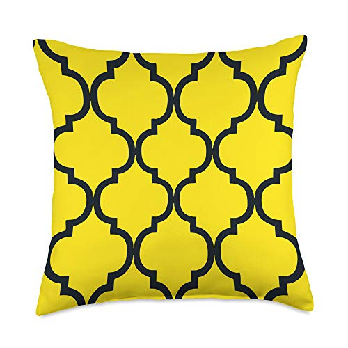 Grey  and  Gold Publishing Arabesque Pattern Bright Yellow  and  Black AEW277 Throw Pillow 18x18 Multicolor