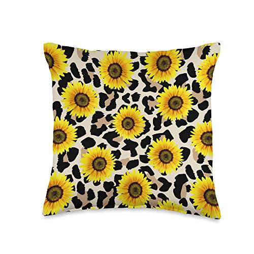 Leopard Serape Pattern Designs Colorful Leopard print and Sunflowers yellow flower Pattern for Girls Throw Pillow 16x16 Multicolor