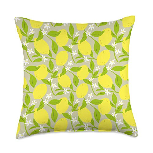 Fruity Designs When Life Hands Yellow Lemons and Green Leaves Throw Pillow 18x18 Multicolor
