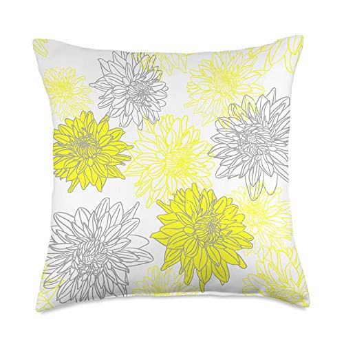 Larks Pillow Designs Yellow Gray Watercolor Dahlia Flowers Modern Floral Design Throw Pillow 18x18 Multicolor