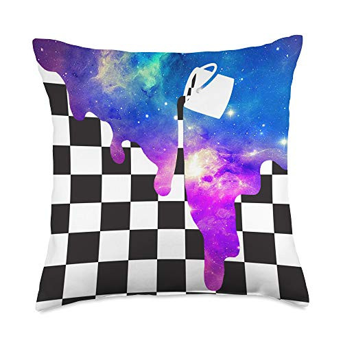 Vintage Indie Design Art Space Paint Checkered Pattern Throw Pillow 18x18 Multicolor